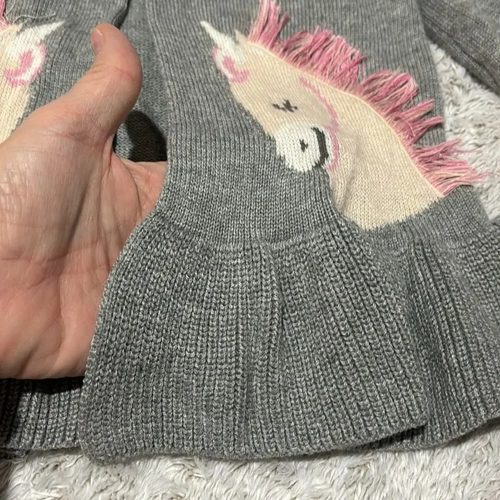 Baby Gap 5 grey one button open front horse detail 3d mane pink cream euc